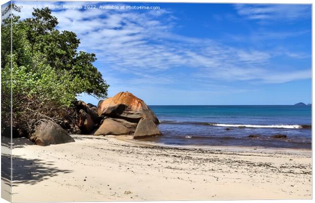 Sunny day beach view on the paradise islands Seychelles. Canvas Print by Michael Piepgras