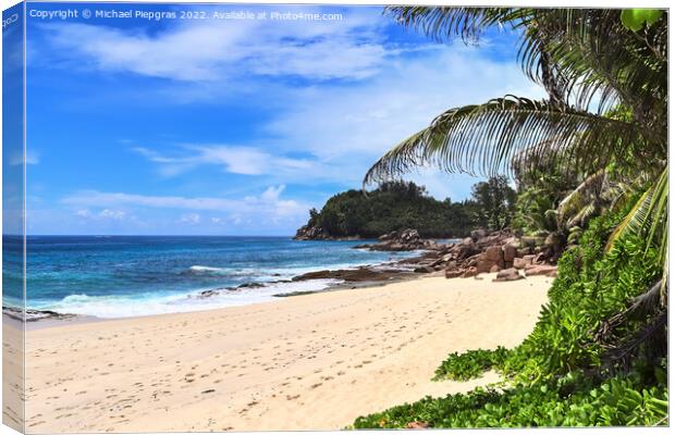 Sunny day beach view on the paradise islands Seychelles Canvas Print by Michael Piepgras