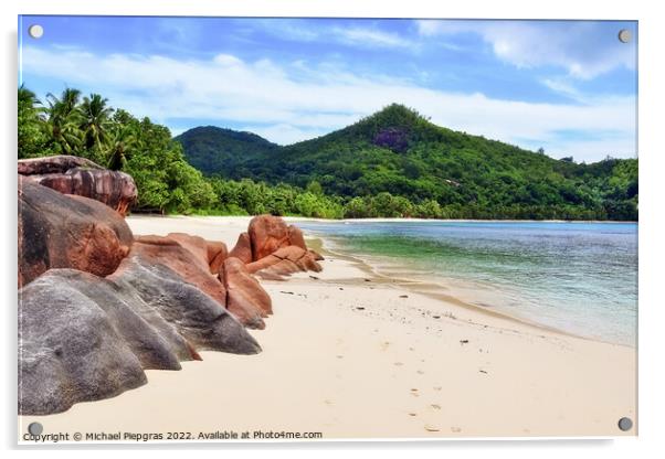 Sunny day beach view on the paradise islands Seychelles Acrylic by Michael Piepgras