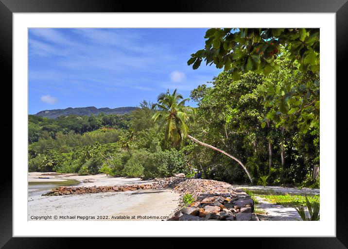 Sunny day beach view on the paradise islands Seychelles Framed Mounted Print by Michael Piepgras