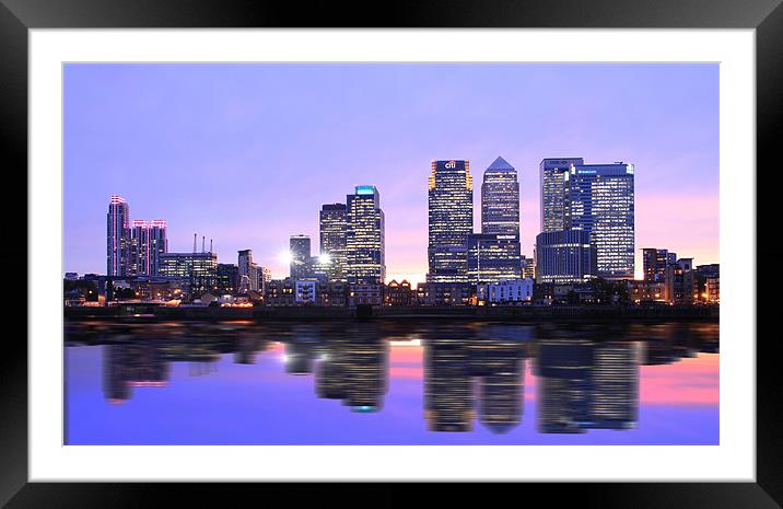 Docklands Canary Wharf sunset Framed Mounted Print by David French