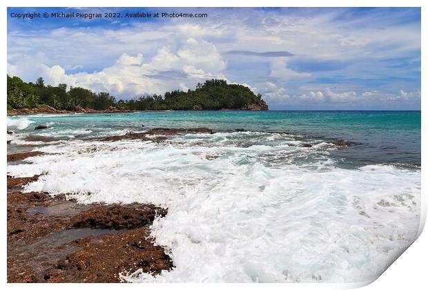 Sunny day beach view on the paradise islands Seychelles Print by Michael Piepgras