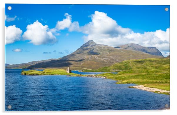 Loch Assynt and Ardvreck Castle Acrylic by John Frid
