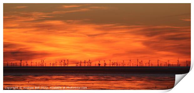 Wind Turbines sunset Print by Andrew Bell
