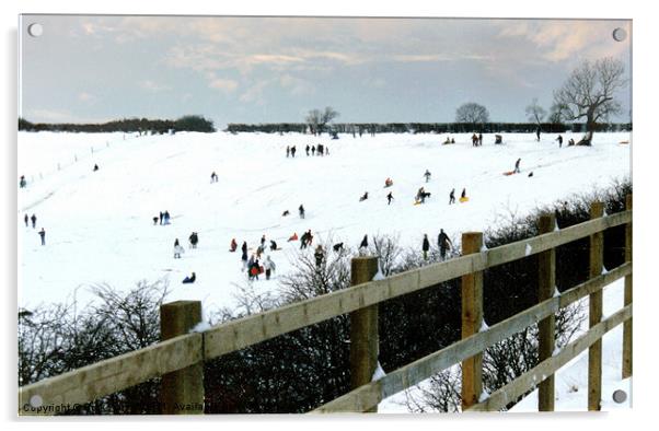Winter Snow Scene with Sledging Acrylic by Rick Parrott