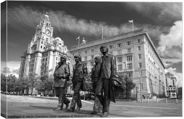 The Beatles Statue Liverpool Monochrome  Canvas Print by Alison Chambers