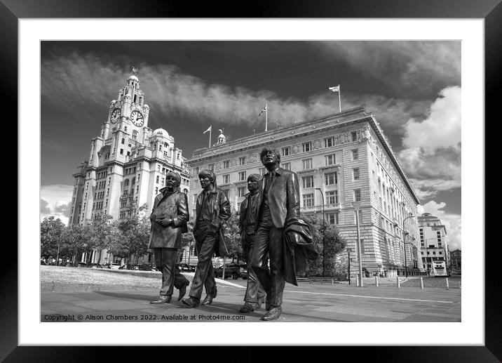 The Beatles Statue Liverpool Monochrome  Framed Mounted Print by Alison Chambers