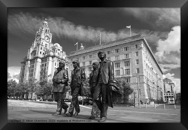 The Beatles Statue Liverpool Monochrome  Framed Print by Alison Chambers