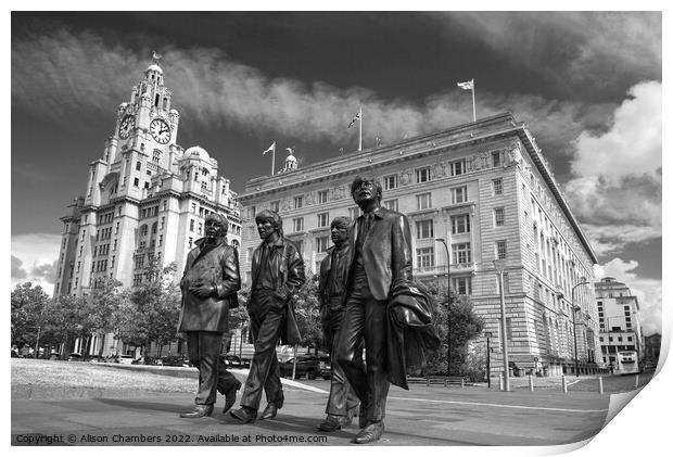 The Beatles Statue Liverpool Monochrome  Print by Alison Chambers