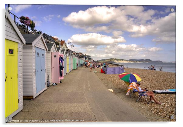 Lyme Regs Beach huts  Acrylic by Rob Hawkins