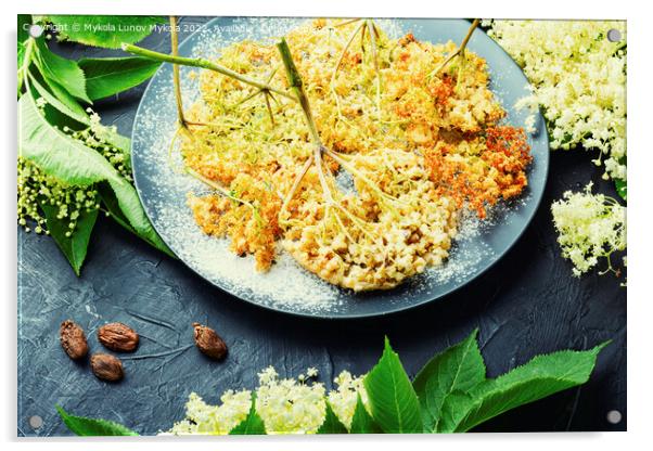 Fried elderflower,seasonal food Acrylic by Mykola Lunov Mykola