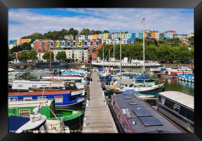 The Colourful Bustle of Bristol Marina Framed Print by Janet Carmichael