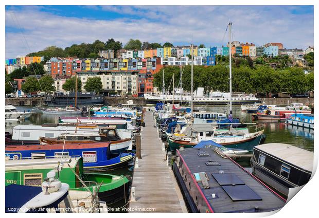 The Colourful Bustle of Bristol Marina Print by Janet Carmichael