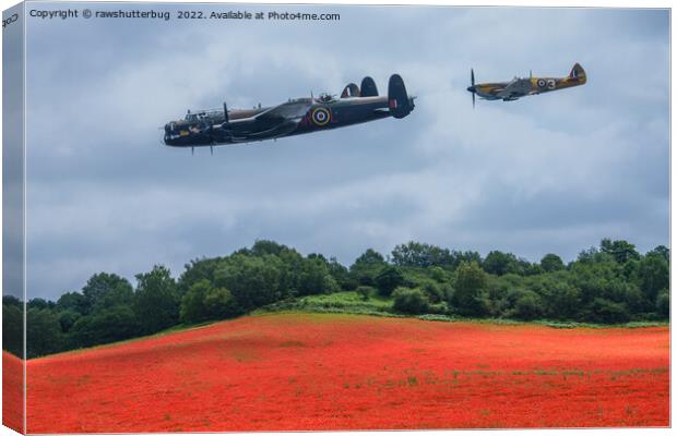 Lancaster Bomber And Hawker Hurricane Flying Over  Canvas Print by rawshutterbug 