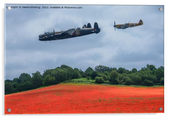 Lancaster Bomber And Hawker Hurricane Flying Over  Acrylic by rawshutterbug 
