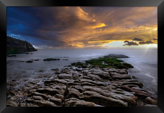 EXPOSED AT LOW TIDE - ROCKY OUTCROP AND SEA WALL: HASTINGS Framed Print by Tony Sharp LRPS CPAGB