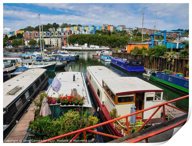 Vibrant Barges at Bristol Marina Print by Janet Carmichael
