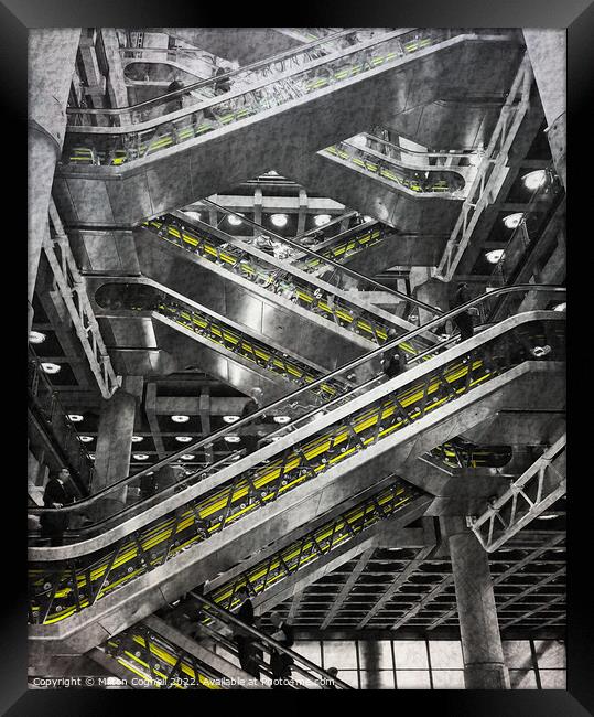 Escalator inside the Lloyd’s of London insurance building Framed Print by Milton Cogheil
