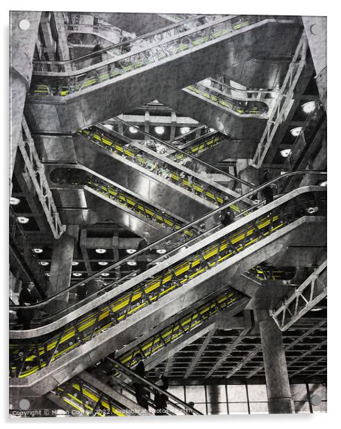 Escalator inside the Lloyd’s of London insurance building Acrylic by Milton Cogheil