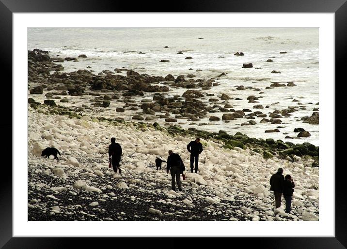People on Rock Fall  Framed Mounted Print by Sally Wallis