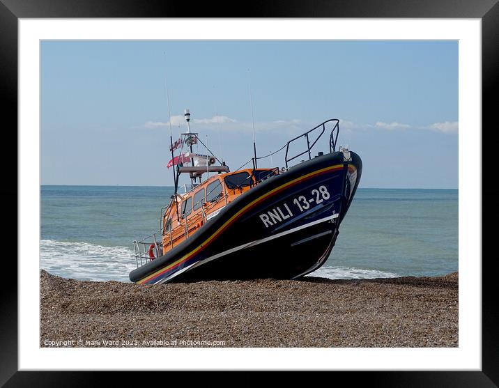 Beached at speed on Hastings shingle. Framed Mounted Print by Mark Ward