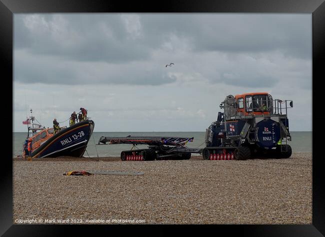 Hastings Lifeboat returing to the Station using the recovery vehicle. Framed Print by Mark Ward