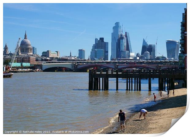 Thames Beach and London Skyline Print by Nathalie Hales