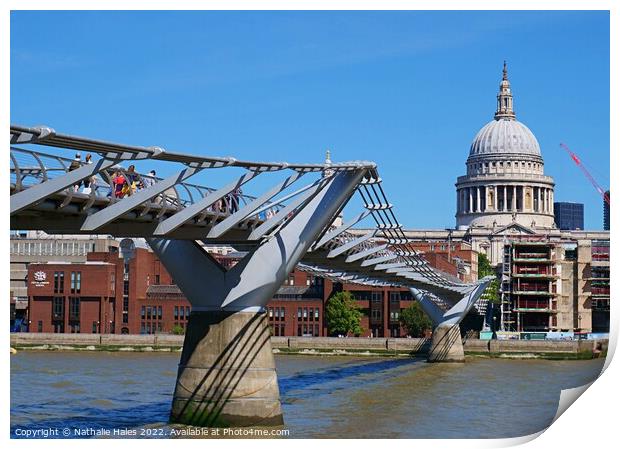 Millennium Bridge and St Paul's Cathedral London Print by Nathalie Hales