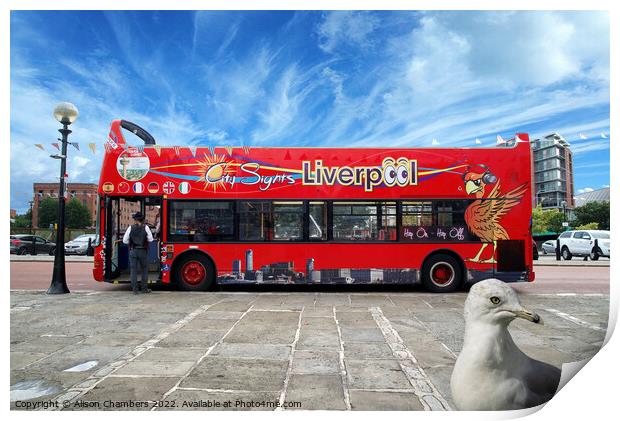 Liverpool Bus and Photobomber Print by Alison Chambers