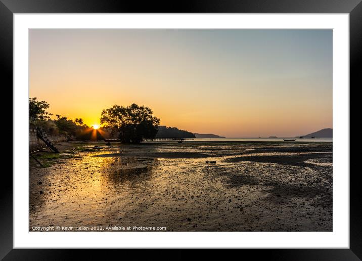 Low tide sunrise Framed Mounted Print by Kevin Hellon