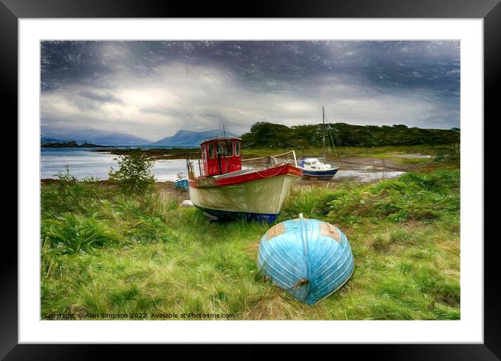 Skye Fishing Boats (Painted) Framed Mounted Print by Alan Simpson