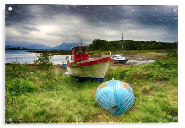 Skye Fishing Boats (Painted) Acrylic by Alan Simpson