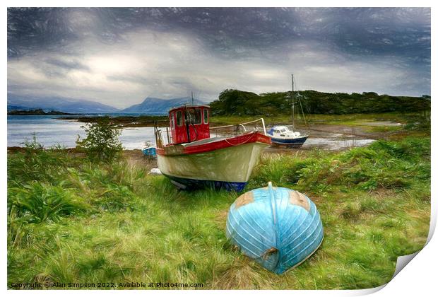 Skye Fishing Boats (Painted) Print by Alan Simpson
