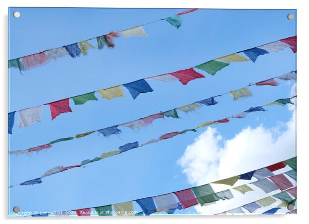 Tibetan prayer flags against the blue sky Acrylic by Lensw0rld 