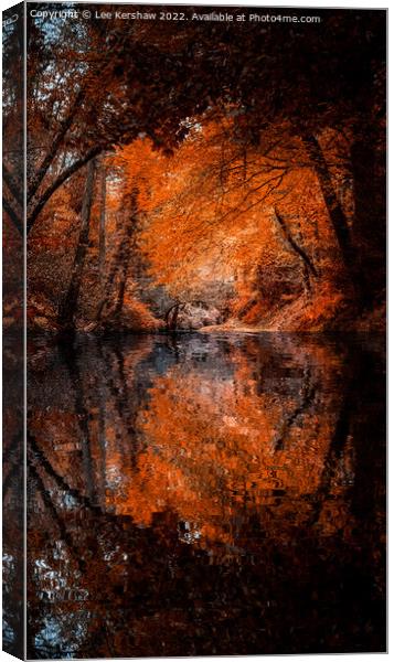 "Autumn's Fiery Embrace: A Captivating Reflection" Canvas Print by Lee Kershaw