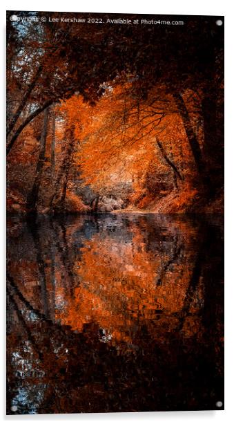 "Autumn's Fiery Embrace: A Captivating Reflection" Acrylic by Lee Kershaw
