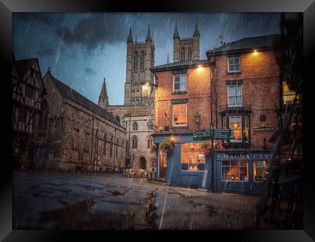 Lincoln Cathedral in the rain  Framed Print by Andrew Scott
