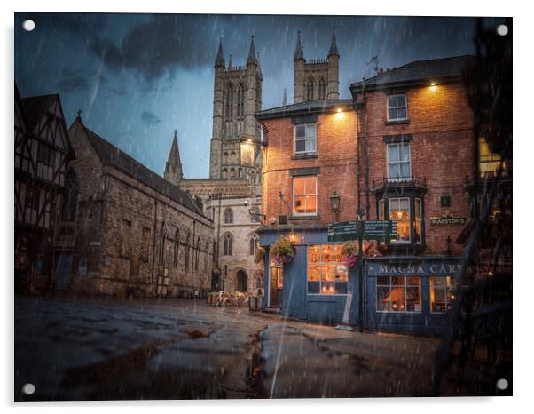 Lincoln Cathedral in the rain  Acrylic by Andrew Scott