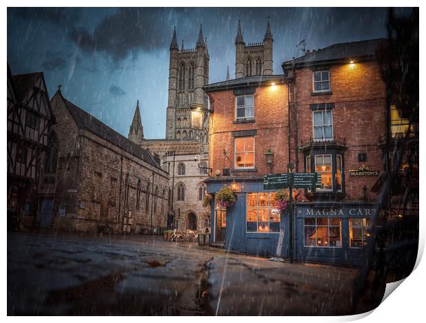 Lincoln Cathedral in the rain  Print by Andrew Scott