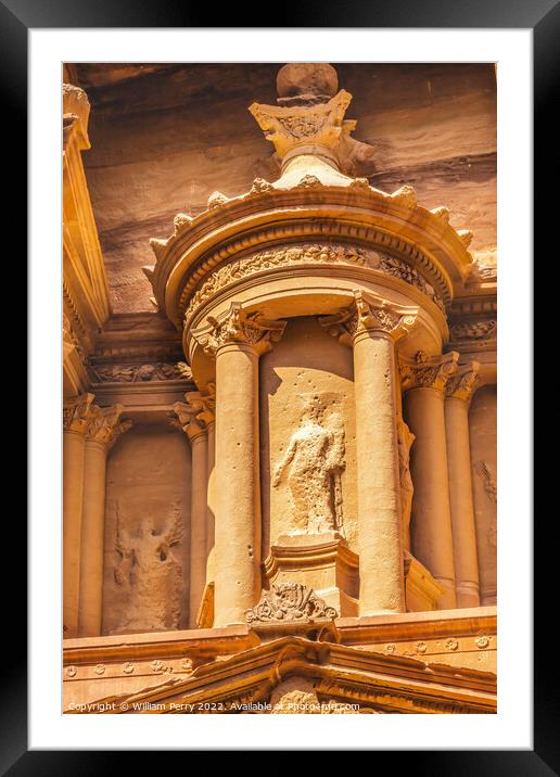 Treasury Turret Statue Afternoon Petra Jordan  Framed Mounted Print by William Perry