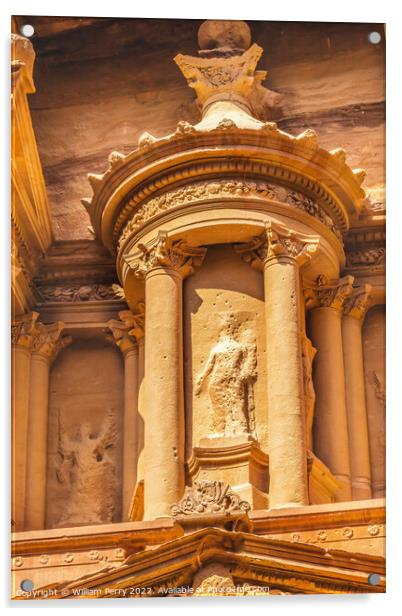 Treasury Turret Statue Afternoon Petra Jordan  Acrylic by William Perry