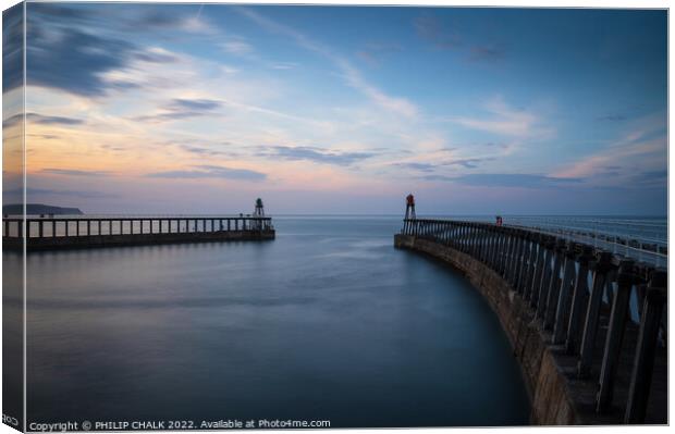 Whitby pier sunset 764  Canvas Print by PHILIP CHALK