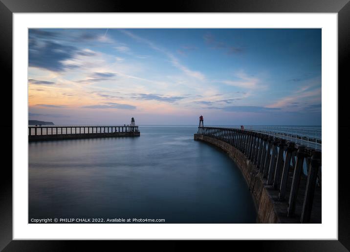 Whitby pier sunset 764  Framed Mounted Print by PHILIP CHALK