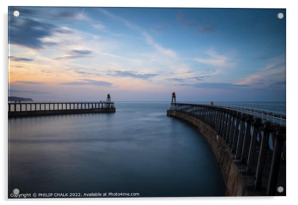 Whitby pier sunset 764  Acrylic by PHILIP CHALK