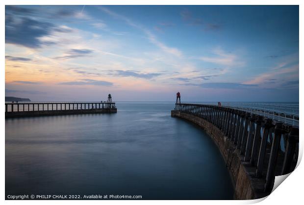 Whitby pier sunset 764  Print by PHILIP CHALK