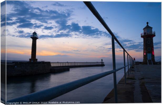 Whitby pier sunset 765 Canvas Print by PHILIP CHALK