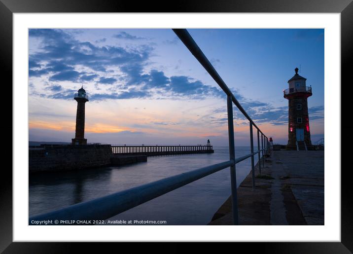 Whitby pier sunset 765 Framed Mounted Print by PHILIP CHALK
