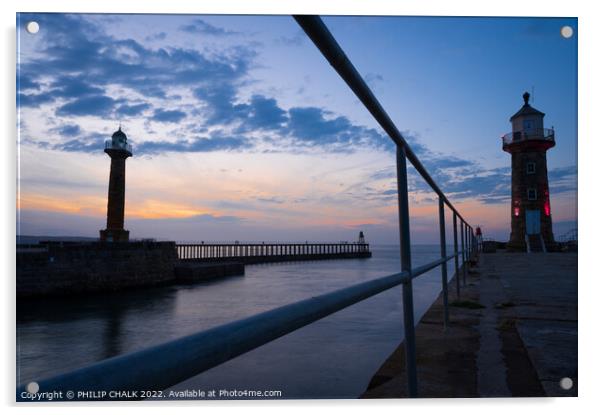 Whitby pier sunset 765 Acrylic by PHILIP CHALK