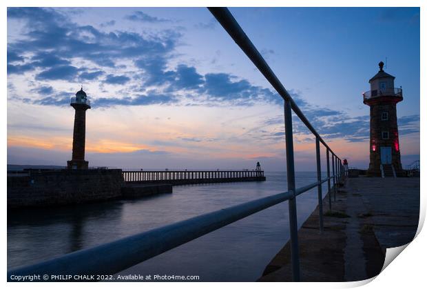 Whitby pier sunset 765 Print by PHILIP CHALK