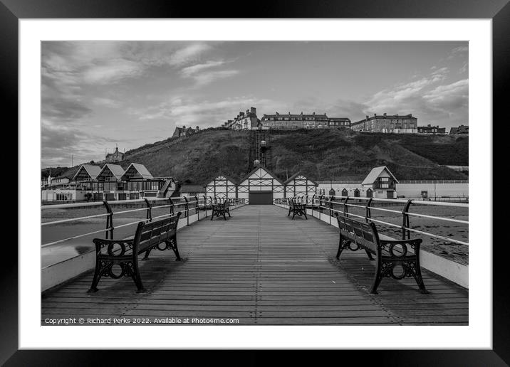Saltburn by the Sea in Monochrome Framed Mounted Print by Richard Perks